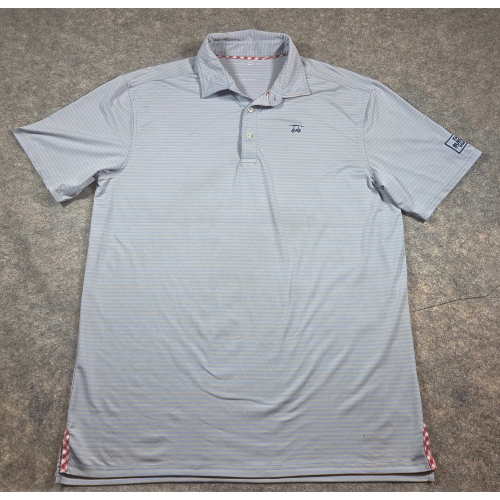 Bald Head Blues Mens Large Blue Striped Performance Golf Polo Shirt Farm Bureau